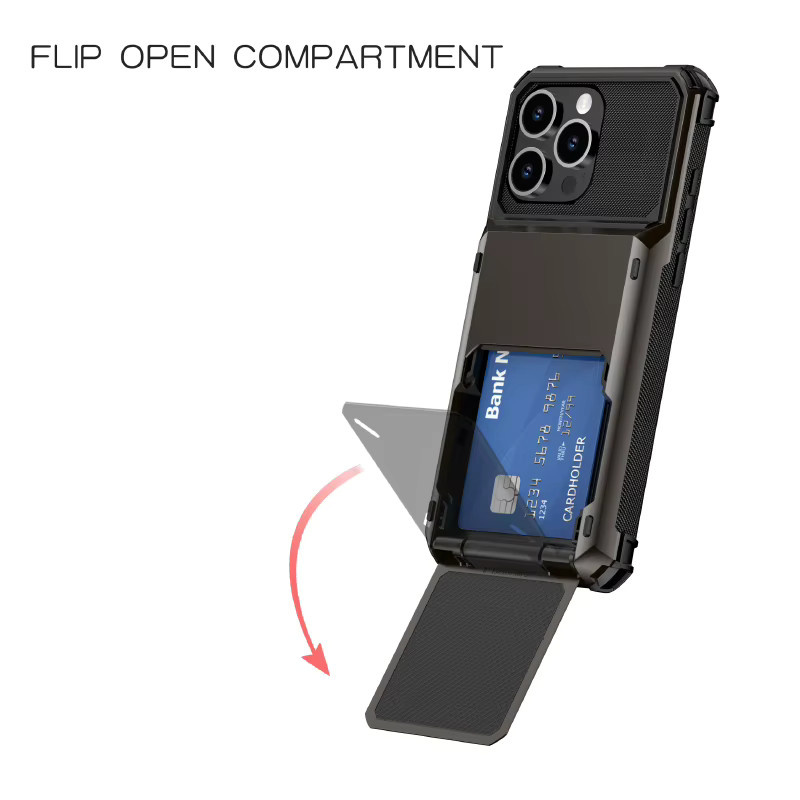 Stoßfeste Flip-Wallet Handyhülle mit Kartenfach für dein iPhone 16 15 14 13 12 11 Pro Max Mini in Schwarz oder Lila - Bild 5