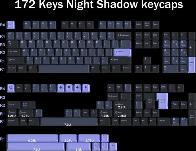 Double Shot Night Shadow Tastenkappen im Cherry Profile aus ABS für mechanische Tastaturen mit MX Switch, 172 Tasten, Farbe: Schwarz - Bild 1