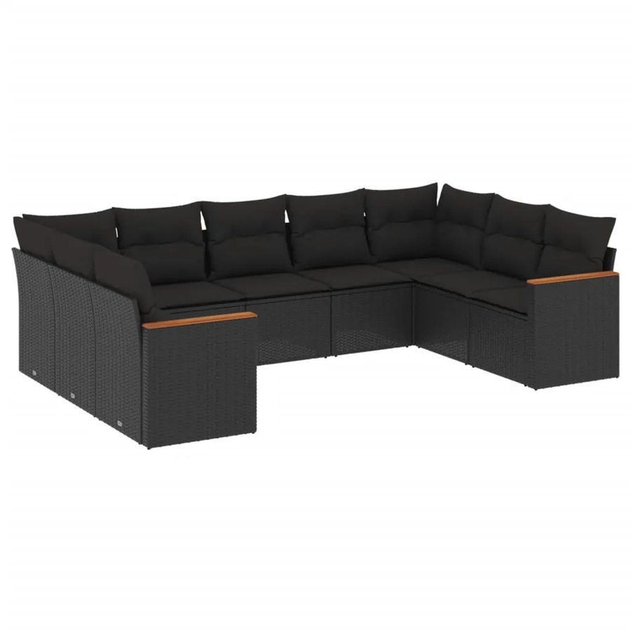 vidaXL 9-tlg Garten-Sofagarnitur in L-Form aus schwarzem PE-Rattan mit Polsterkissen und Stauraum - Bild 2