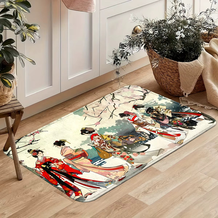 VIKAMA Japanischer Ukiyo-e-Teppich Kirschblüten-Kimono, rechteckig, mehrfarbig, rutschfest und maschinenwaschbar - Bild 3