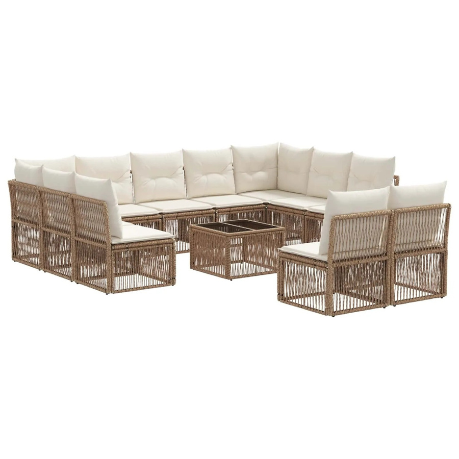 vidaXL Gartensofa-Set in U-Form aus Poly-Rattan und pulverbeschichtetem Stahl, 12-teilig, Beige - Bild 2