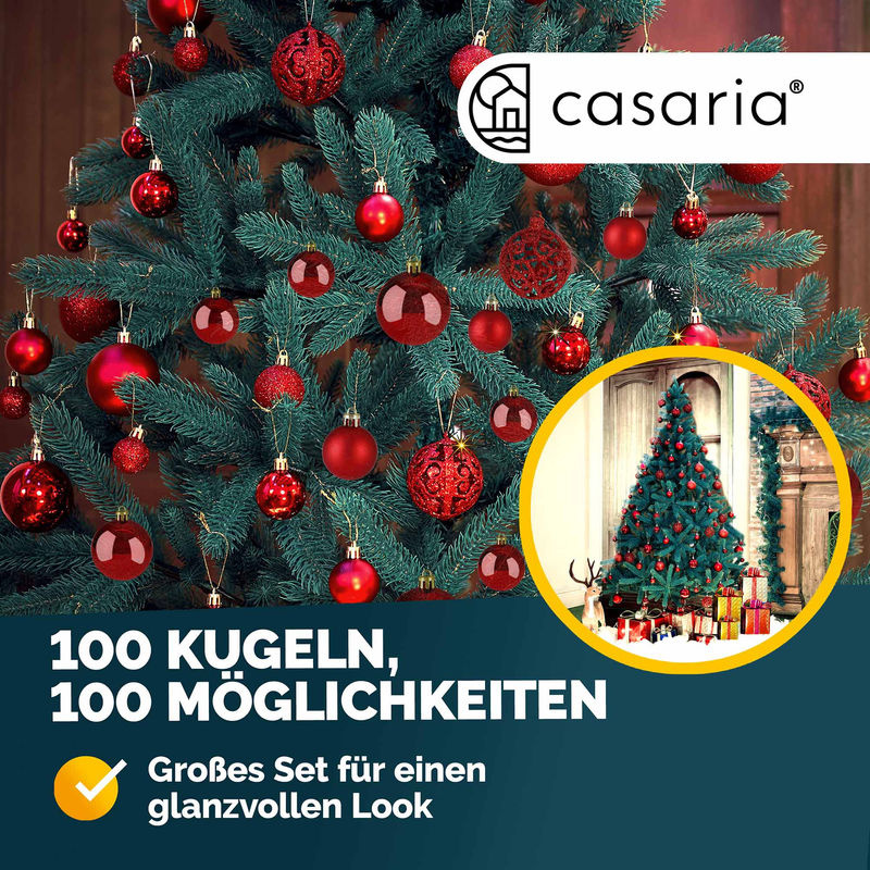 CASARIA Weihnachtskugeln Rot aus Kunststoff, 100er Set Hängeornamente für die Weihnachtsdekoration - Bild 2