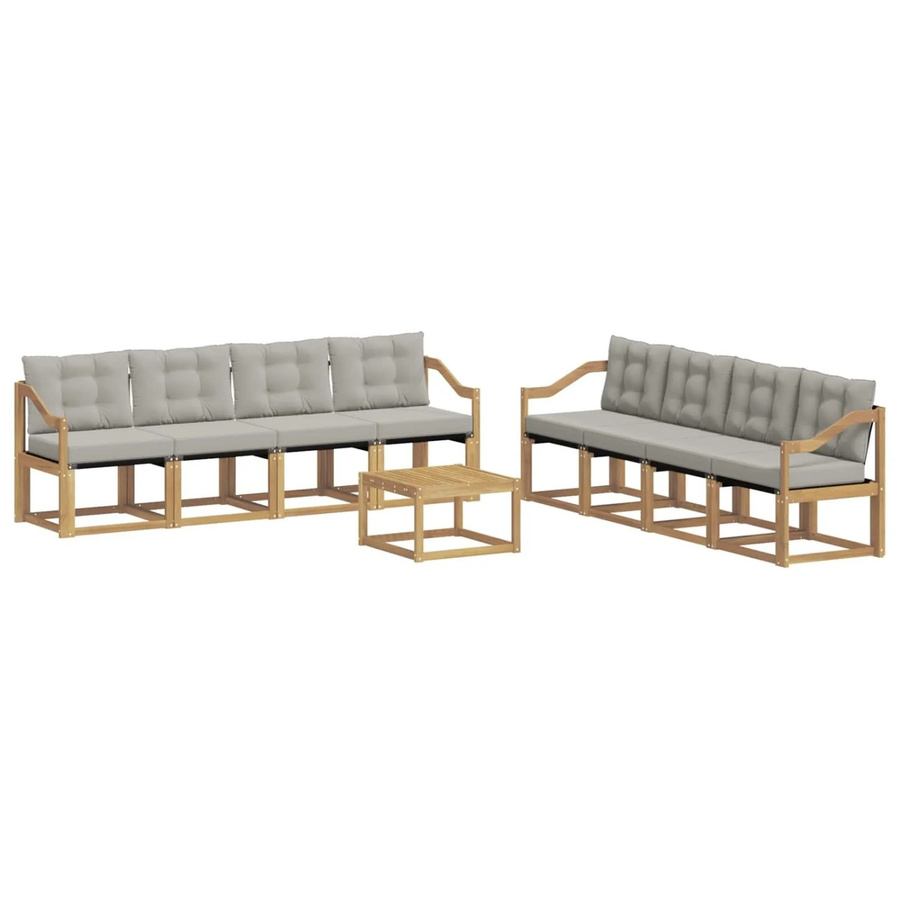 vidaXL Outdoor-Sofagarnitur 9-teilig in U-Form aus Akazienholz mit Kissen in Weiß und Hellgrau - Bild 2
