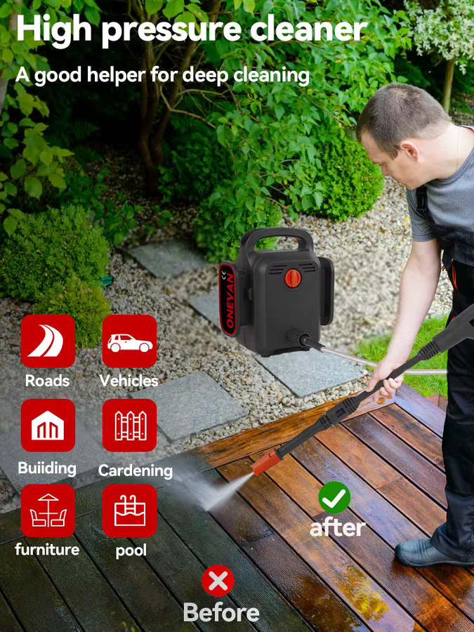 ONEVAN Elektrischer Hochdruckreiniger 3500W 120Bar Schwarz für Makita 18V Akku zur Autoreinigung und Gartenbewässerung - Bild 7