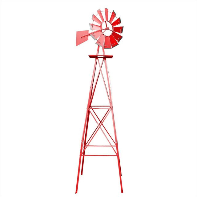 Wiltec Windrad Windmühle in Rot und Silber als Gartendeko und Rankhilfe aus Carbonstahl, Höhe: 245 cm - Bild 1