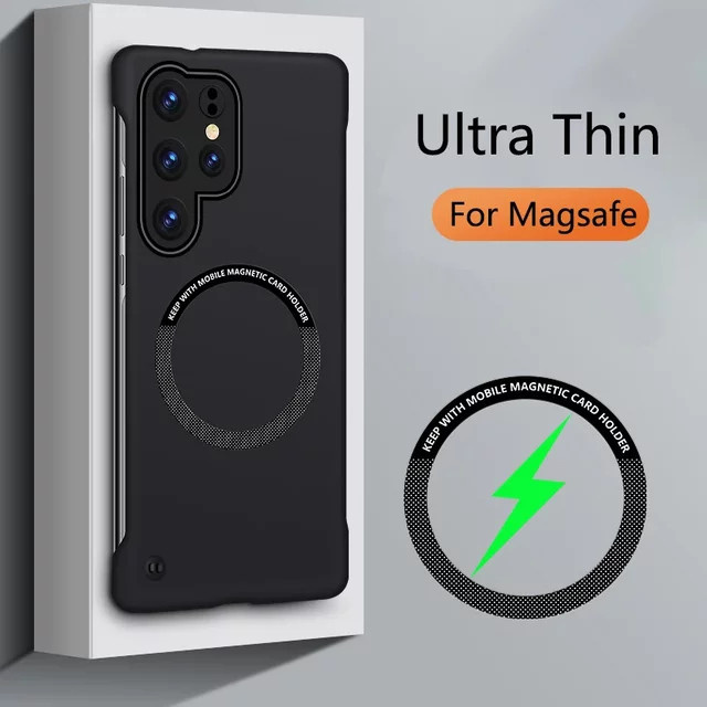 Rahmenlose magnetische schlanke kabellose Ladehülle für Samsung S25 Edge S24 Ultra S23 FE S22 S21 S20 Plus A56 Hard Cover Schutzhülle in Schwarz und Gelb - Bild 1