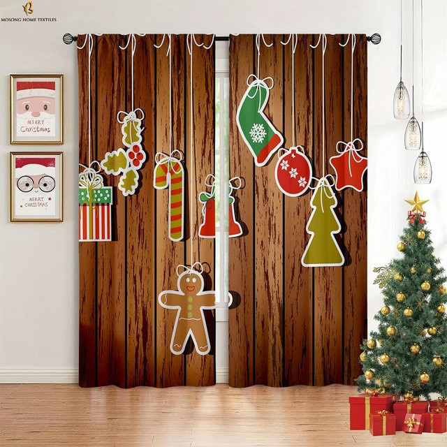Weihnachtsdekoration Vorhänge mit Weihnachtsmann und Elchmuster, 2er-Set, bunt, B: 50 cm, H: 130 cm - Bild 1