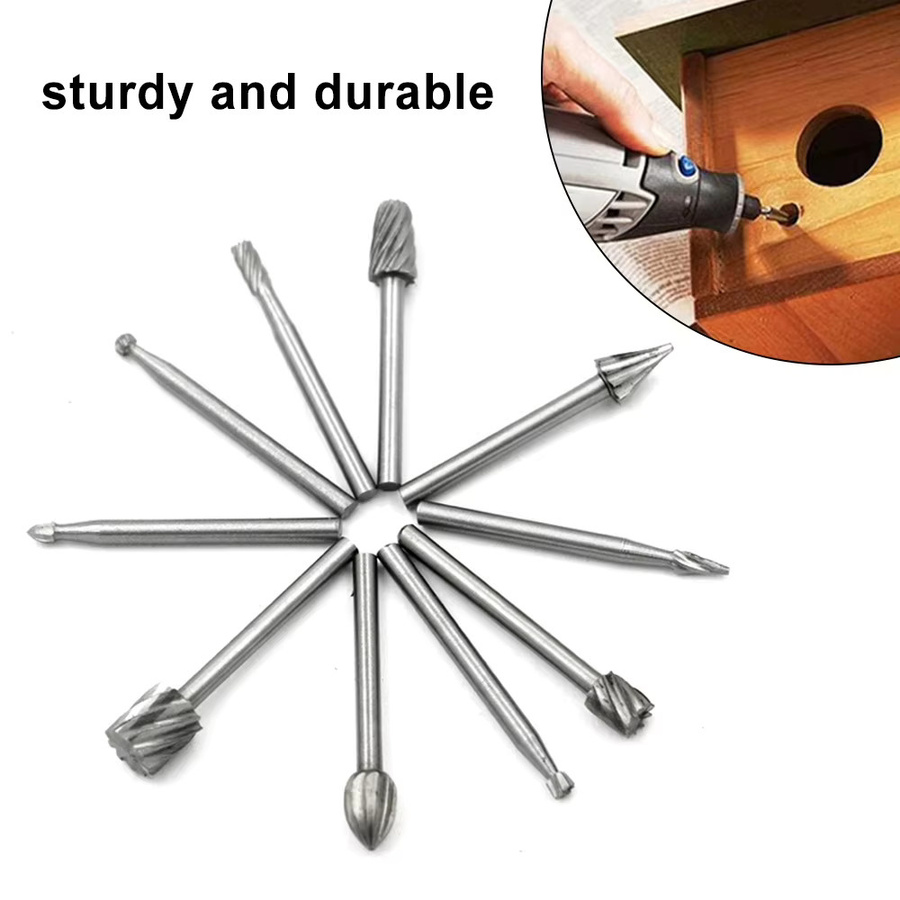 YUKU 10er Set HSS Gravurwerkzeug aus Schnellarbeitsstahl in Silber für Holzbearbeitung und DIY-Schnitzarbeiten - Bild 4