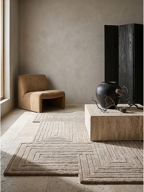 Wollteppich Kadima Design in Natur Beige mit minimalistischem Mäander-Rillenfeld, B/T: 160 x 230 cm - Bild 1