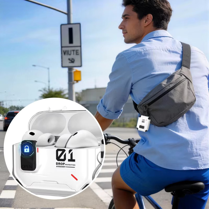 Sicherheitsverschluss Kopfhörerhülle für Apple AirPods Pro 2 und Pro 3 mit automatischem Öffnungsmechanismus und MagSafe Kompatibilität in Weiß oder Gelb - Bild 6