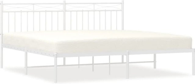 vidaXL Bettgestell aus Metall mit Kopfteil in Weiß, klassisches Design, pulverbeschichtet, B/T/H: 183 x 213 cm - Bild 1