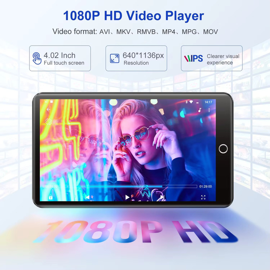 Joliker Digitaler HIFI-Musikplayer mit 96 GB Speicher, 4,02-Zoll-Touchscreen, Bluetooth und WLAN in Schwarz - Bild 3