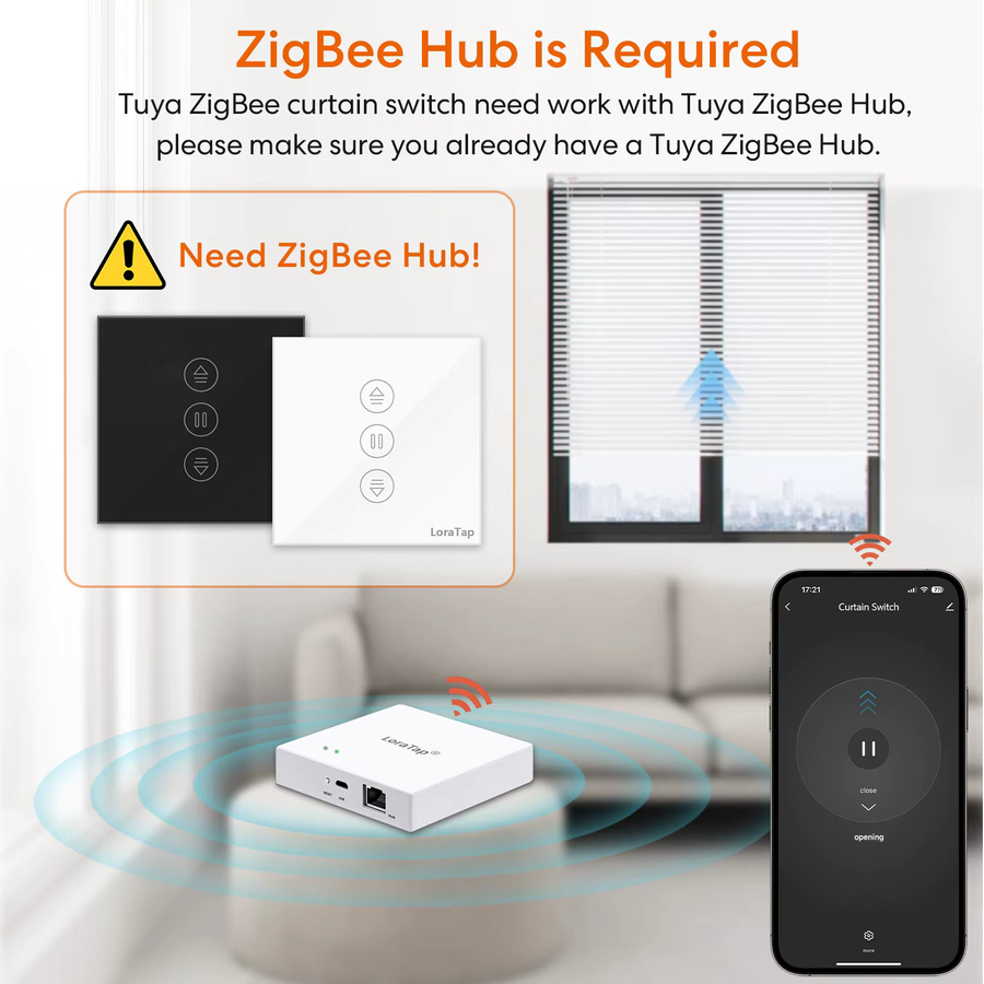 LoraTap ZigBee Tuya Smart Vorhangschalter für Rohrmotoren in Weiß mit Reisetimer und Sprachsteuerung für Google und Alexa - Bild 1