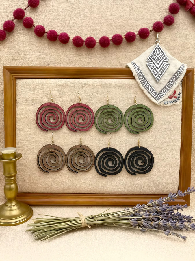 YULUCH Ohrringe, geometrisch, rund, hohl, asymmetrisch, spiralförmig, Damen - Bild 2