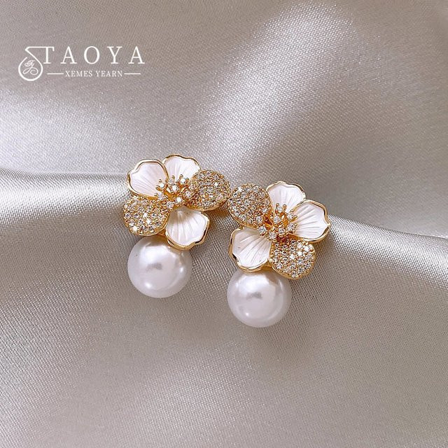 Taoya Schmuck-Set, Anhänger, Ohrringe, Weiß, Zirkonia, Perle, Damen - Bild 1