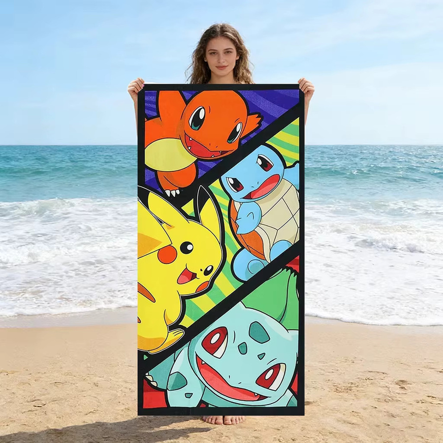 Potdemiel Retro Pokemon Starters Strandtuch aus Mikrofaser mit Pikachu-Aufdruck, schnelltrocknend, Multicolour - Bild 2