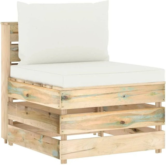 vidaXL Modulares Mittelsofa aus Kiefernholz in Grün und Creme mit Kissen im rustikalen Design B/T/H: 100 x 70 x 60 cm - Bild 1
