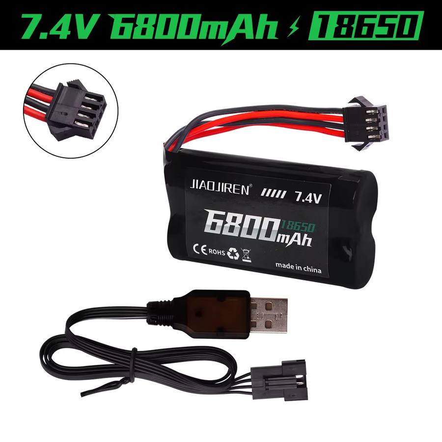 Jiaojiren Li-Ion Akku SM-4P Stecker 7,4 V 6800 mAh 2S 18650 Ersatzakku für RC Spielzeug Boot und Auto in Schwarz - Bild 6