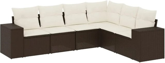 vidaXL 6-teilige Garten-Sofagarnitur in L-Form aus braunem Poly-Rattan mit Sitzkissen und Stauraum - Bild 1