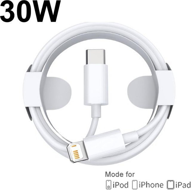 30W PD USB Typ C auf Lightning Schnellladekabel für Apple iPhone, Farbe: Weiß, Länge: 2 m - Bild 1