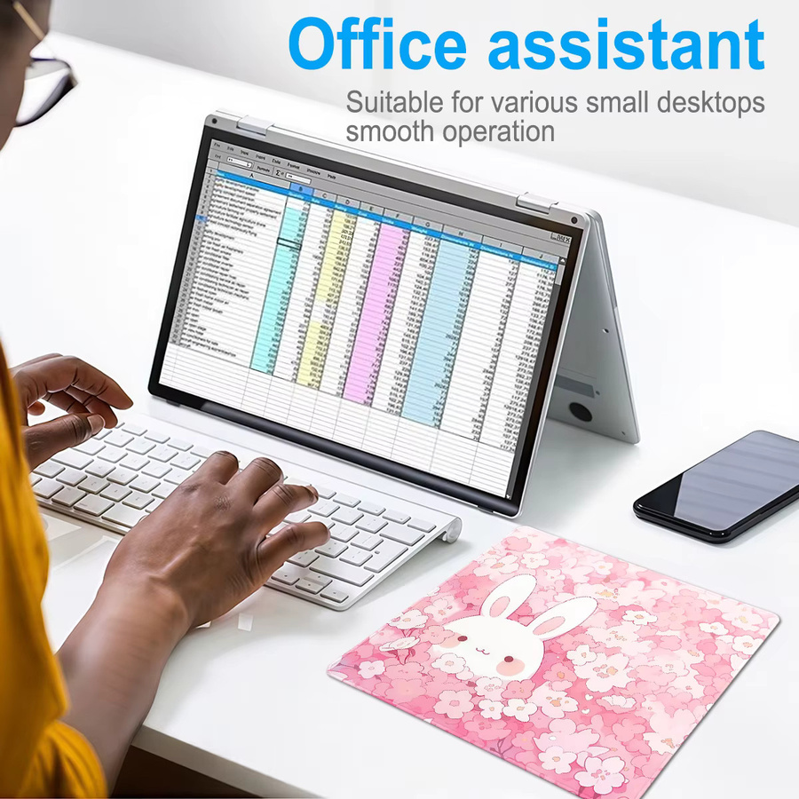 BuDuCoost Kawaii Anime Mauspad mit Hasen-Motiv in Pink, rutschfeste Schreibtischunterlage für Gamer und Büro - Bild 2