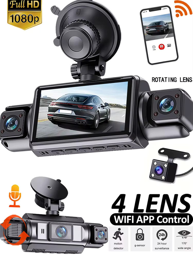 Etymoofox 4-Kanal WLAN-Dashcam mit 360 Grad Kamera, Nachtsicht und 24 Stunden Parkmonitor, Black Box Videorecorder für dein Auto, Schwarz - Bild 7