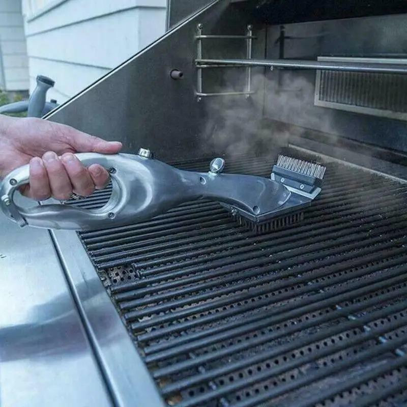 BBQ Grillreiniger Dampf-Pinsel aus Edelstahl und ABS in Silber für Holzkohle- und Gasgrills - Bild 4