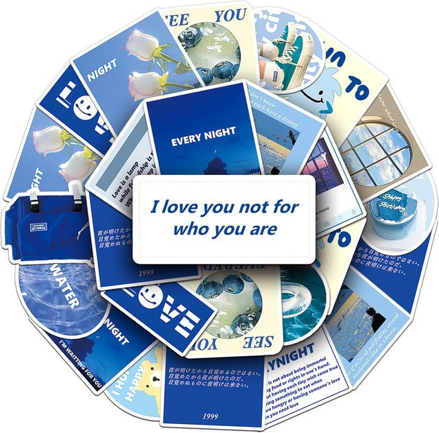 50 Stück blaue Tagebuchaufkleber im INS-Stil von BulingBulingStickers Store, literarische englische Collage aus wasserfestem Papier - Bild 1