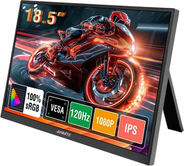 Anmite 18,5-Zoll Tragbarer Monitor mit 120 Hz, ADS-IPS-HDR-Bildschirm und 100 % RGB, Schwarz - Bild 1