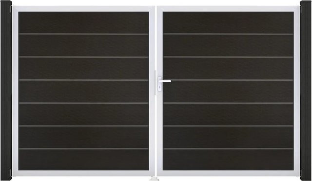 GroJa Grande Steckzaun Tor Premium DIN Rechts EV1 Doppel-Tor 2-flügelig in Schwarz aus Aluminium und BPC - Bild 1