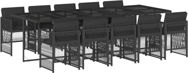 vidaXL 11-teilige Garten-Essgruppe aus Poly Rattan mit Kissen und Hartglas in Schwarz - Bild 1