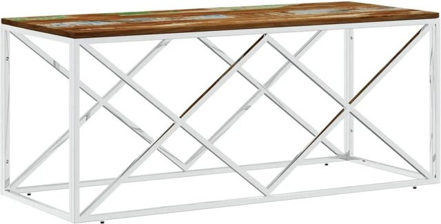 vidaXL Couchtisch Modell 3 aus Edelstahl und Altholz Massiv in Braun und Silber, B/T/H: 110 x 45 x 45 cm - Bild 1