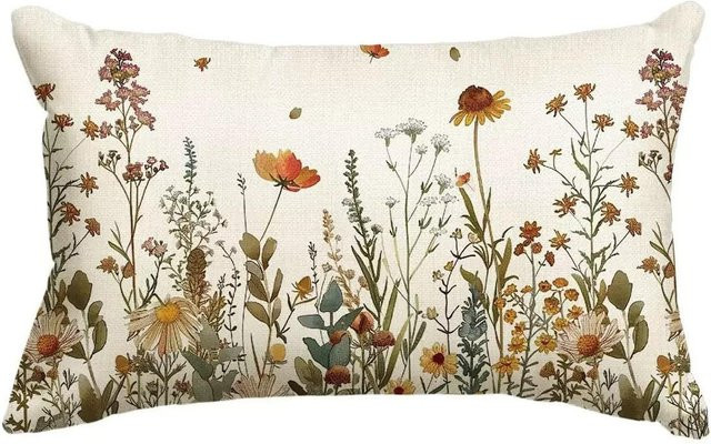 VIKAMA Frühblumen Kissenbezug mit floralem Design, Mehrfarbig, B/H: 50 x 30 cm - Bild 1