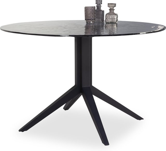 Moderner Esstisch SILVANUS mit Glasplatte in Schwarz, Durchmesser: 120 cm, Höhe: 76 cm - Bild 1