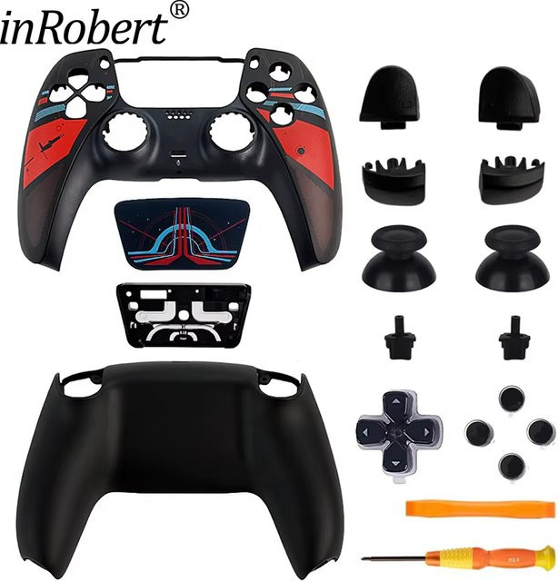 inRobert Ersatzgehäuse für PS5 Controller mit Touchpanel, dekorativer Leiste und Kristallknöpfen in Schwarz, kompatibel mit BDM-010/020/030/040/050 - Bild 1