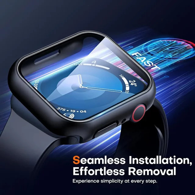 2er-Set NEY Schutzhülle mit gehärtetem Glas Screen Protector für Apple Watch Serie 10 9 8 7 6 5 SE in Schwarz - Bild 1