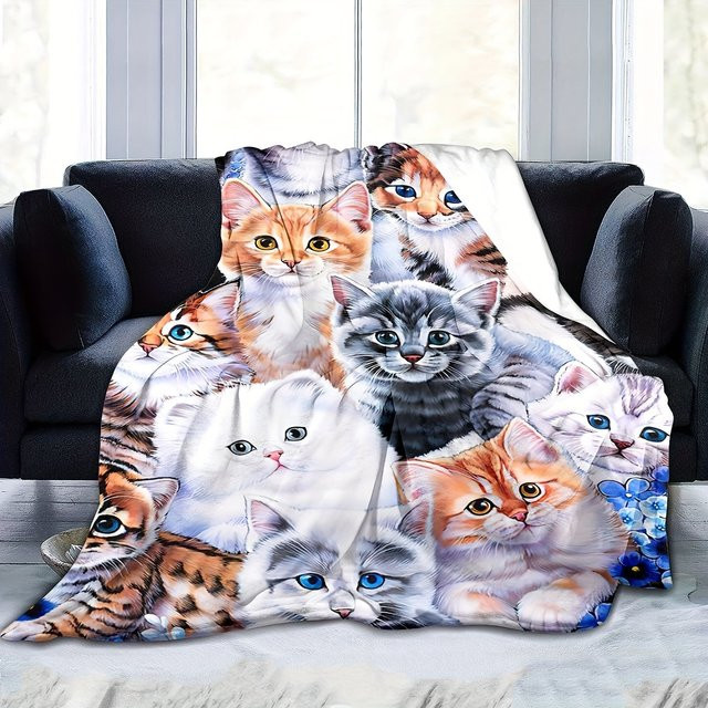 VIKAMA Multi-Cat Cute Cover Flanell-Decke in Multicolour für Kinderzimmer und Wohnzimmer - Bild 1