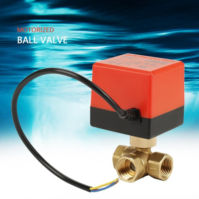 Neoglint G12 DN15 Motorisiertes elektrisches 3-Wege Kugelventil aus Messing in Brushed Brass mit 1/2 Zoll Anschluss zur Durchflussregelung - Bild 1