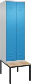 C+P PSA Doppel-Spind Classic PLUS Sitzbank mit 2 Abteilen aus Buche-Hartholz und Stahl, B/T/H: 212,0 x 60,0 x 81,5 cm - Bild 1