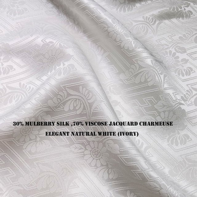 Jacquard-Seide Charmeuse-Stoff in Elfenbein Weiß für Hanfu, Breite: 111,76 cm - Bild 1