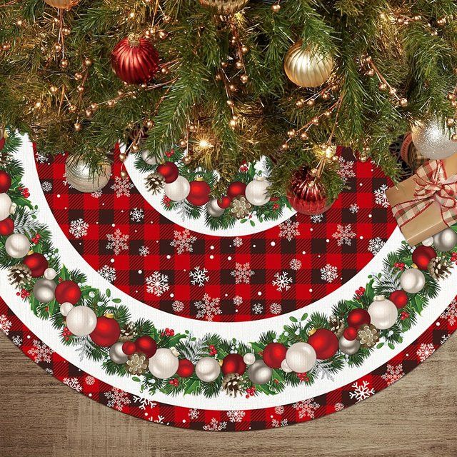 VIKAMA Weihnachtsbaum Rock mit kariertem Schneeflocken-Druck in Rot und Schwarz - Bild 1