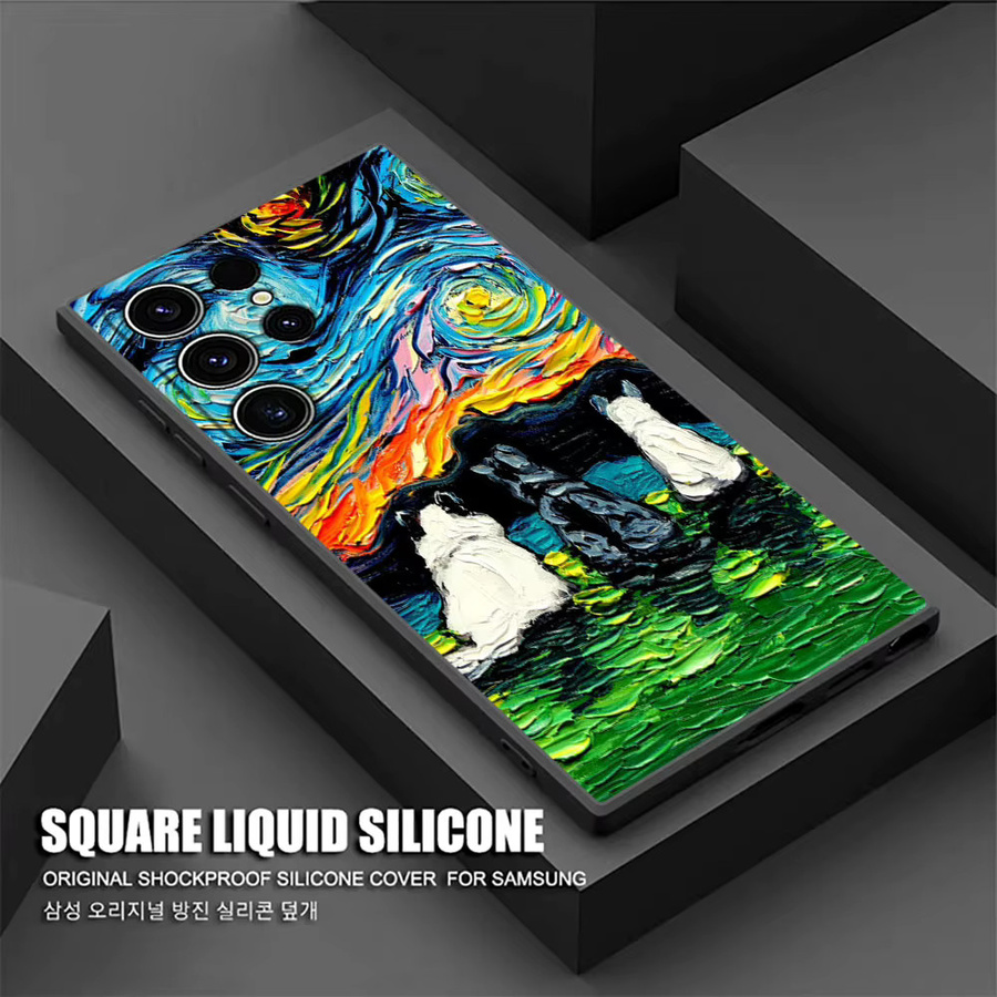 Handyhülle Katzen Van Gogh Sternennacht Ölgemälde Design für Samsung Galaxy S26 S25 S24 S23 S22 S21 S20 Ultra Plus FE 5G in Multicolour - Bild 3