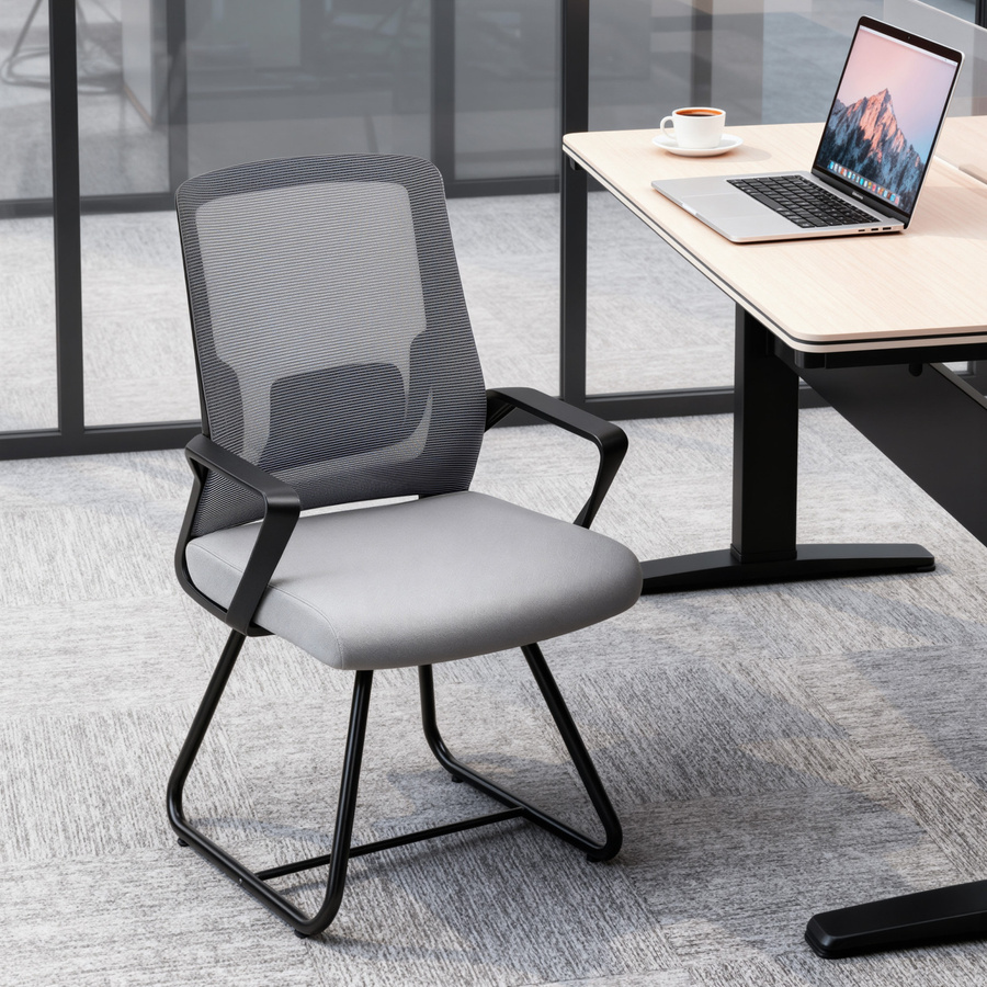 HOMCOM Ergonomischer Bürostuhl ohne Rollen als Warte- und Konferenzstuhl mit Lendenstütze, Armlehnen und atmungsaktiver Netzbespannung, Schwarz - Bild 2