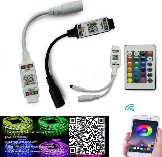 TiaoChongYi LED RGB Smart APP Controller mit Bluetooth für 5050 LED Streifen, DC5V 12V 24V, Schwarz - Bild 1