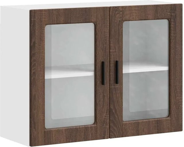 vidaXL Küchen-Hängeschrank Porto mit Glastüren in Braun Eichen-Optik, B/T/H: 60,0 x 31,0 x 80,0 cm - Bild 1
