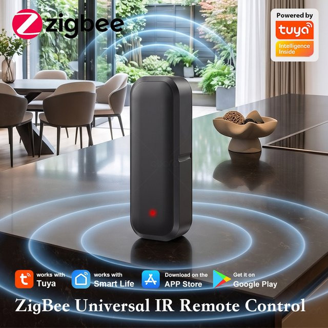 Tuya Zigbee Smart IR-Fernbedienung und Temperatur-Feuchtigkeitssensor in Schwarz für TV, DVD und Klimaanlage, kompatibel mit Alexa und Google Home - Bild 1