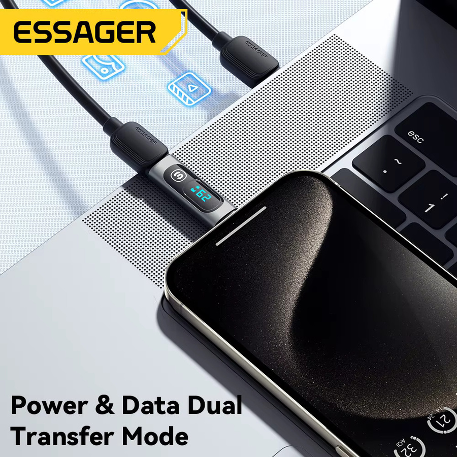 Essager PD 240W OTG USB-C Adapter Typ-C-Stecker auf Typ-C-Buchse in Grau für Smartphone und Tablet mit Schnellladefunktion - Bild 5