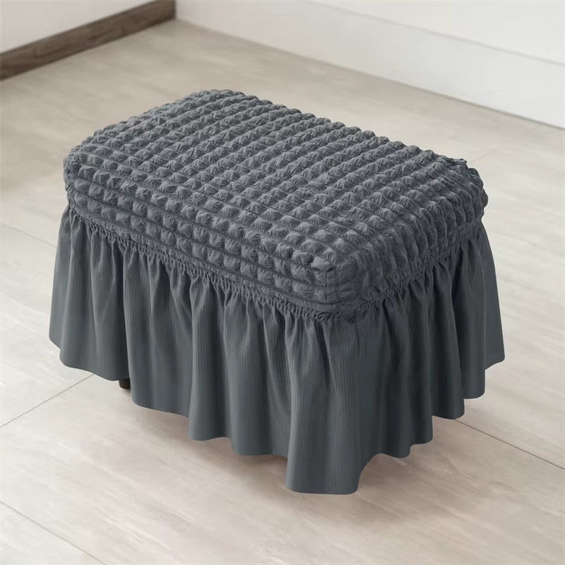 WANERQU Fußhocker-Bezug aus dehnbarem Bubble-Stoff, schmutzabweisender und rutschfester Ottoman-Überzug für Wohnzimmer und Schlafzimmer - Bild 3
