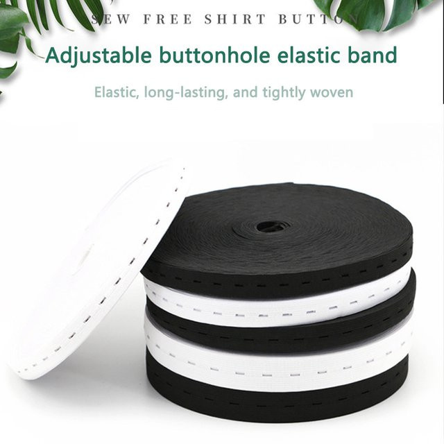 Verstellbares Knopfloch-Strickgummiband in Weiß für DIY-Nähprojekte und Hosen-Zubehör, 5m Länge, Breite: 15 mm, 20 mm oder 25 mm - Bild 1