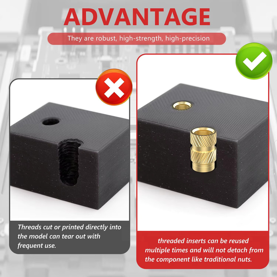BOVILEVR 550-teiliges Heat Set Gewindeeinsätze-Set aus Messing für 3D-Druck und Kunststoff, M2 M3 M4 M5 Rändelmuttern in Gold/Messing - Bild 2